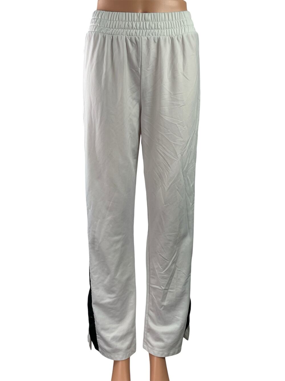 Garage Womens White Elastic Waist Snap Button Straight Leg Lounge Active Pants S